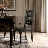 Dark Brown Metal and Wood Slat Back Dining Side Chair
