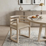 Ivory and Natural Upholstered Linen Curved Back Dining Arm Chair