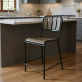 25" Brown And Black Solid Wood And Iron Counter Height Bar Chair