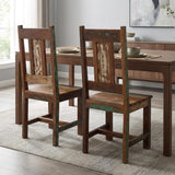 Set of Two Brown Slat Back Dining Side Chairs