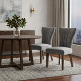 Set of Two Gray And Brown Upholstered Velvet Dining Parsons Chairs