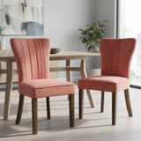 Set of Two Blush and Brown Upholstered Velvet Dining Parsons Chairs