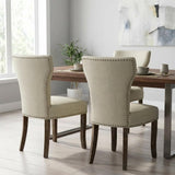 Set of Two Ivory and Brown Upholstered Fabric Dining Parsons Chairs