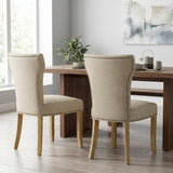 Set of Two Ivory and Natural Upholstered Fabric Dining Parsons Chairs