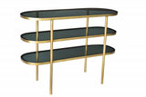 46" Black and Gold Glass Oval Console Table With Storage