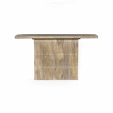 54" Ivory Solid Wood Distressed Pedestal Console Table