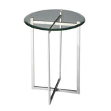 21" Clear And Silver Glass and Stainless Steel Round End Table