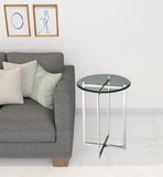 21" Clear And Silver Glass and Stainless Steel Round End Table