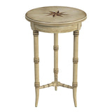 24" Beige Distressed Wood Round End Table