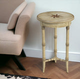 24" Beige Distressed Wood Round End Table