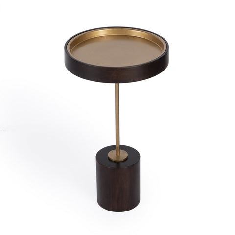 22" Black And Rosegold Solid Wood Round End Table