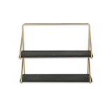 21" Dark Gray And Gold Metal And Wood Wall Mounted Tiered Shelf