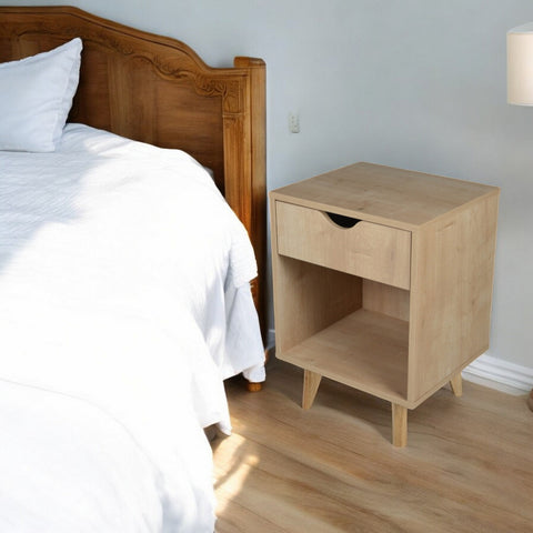 22" Natural Solid Manufactured Wood and Wood One Drawer Nightstand