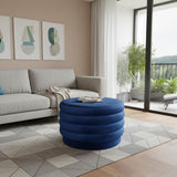31" Blue Velvet Tufted Round Cocktail Ottoman