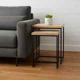 Set of Two 25" Black And Brown Solid Wood Nested Tables