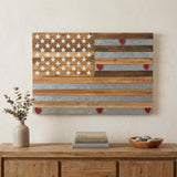 24" X 36" Brown and Gray Stars And Stripes Wood and Metal Hanging Dimensional Sculpture