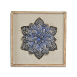 12" X 13" Dark Blue Flower Wood and Metal Wall Decor