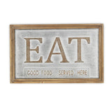 14" X 21" Gray and Brown Eat Wood and Metal Wall Decor