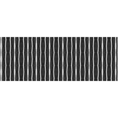 2' X 5' Black And White Modern Stripe Printed Vinyl Area Rug with UV Protection