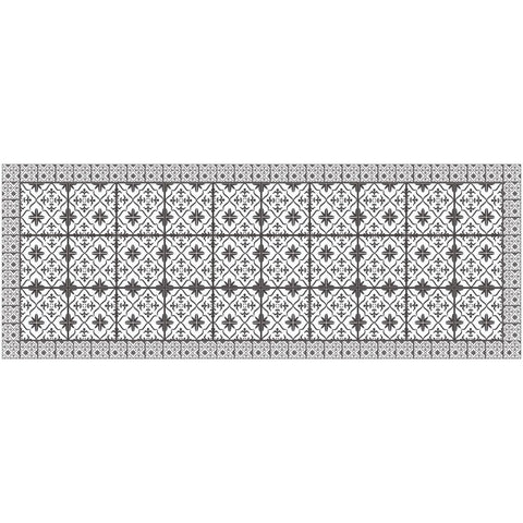 2' X 5' Dark Gray And White Tile Printed Vinyl Area Rug with UV Protection