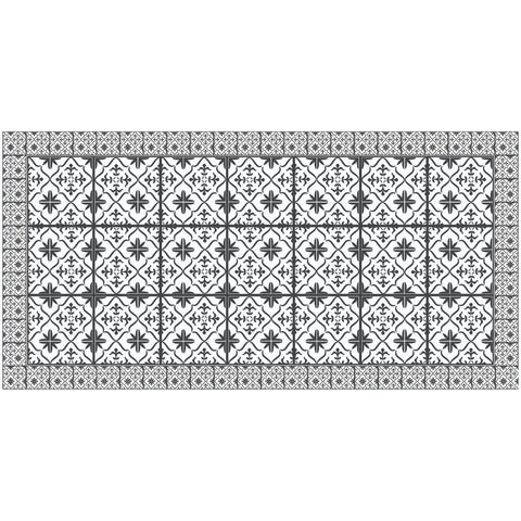 2' X 4' Dark Gray And White Tile Printed Vinyl Area Rug with UV Protection