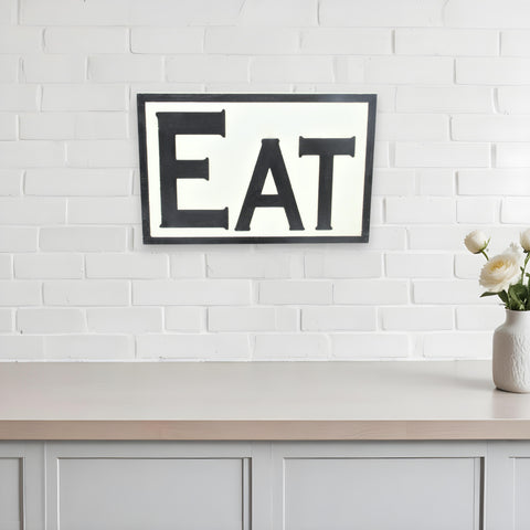 16" X 24" White and Black Eat Wood Wall Decor