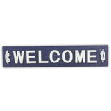6" X 32" Navy Blue And White Welcome Wood Wall Decor