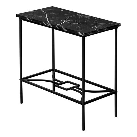 22" Black Faux Marble And Metal End Table With Shelf