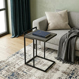 27" Dark Gray and Black Wood and Iron End Table