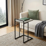 27" Gray and Black Distressed Reclaimed Wood and Iron End Table