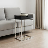 24" Black and Silver Laminate and Iron End Table With Drawer