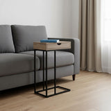 24" Taupe and Black Laminate and Iron End Table With Drawer