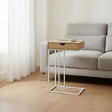 24" Natural and White Laminate and Iron End Table With Drawer