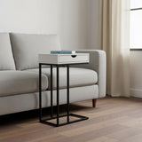 24" White and Black Laminate and Iron End Table With Drawer