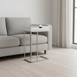 24" White and Silver Laminate and Iron End Table With Drawer