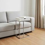 24" Gray White and Silver Faux Marble and Iron End Table With Drawer