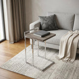 27" Taupe and Silver Wood and Iron End Table