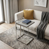 27" Gray and Silver Wood and Iron End Table