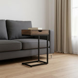 25" Brown and Black Laminate and Iron End Table With Drawer