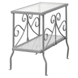 22" Silver And Clear Metal And Tempered Glass End Table With Shelf