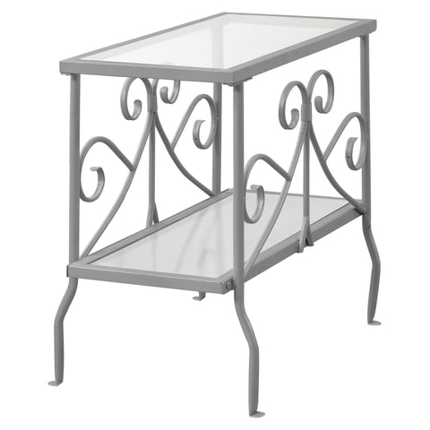 22" Silver And Clear Metal And Tempered Glass End Table With Shelf