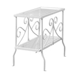 22" White And Clear Metal And Tempered Glass End Table With Shelf