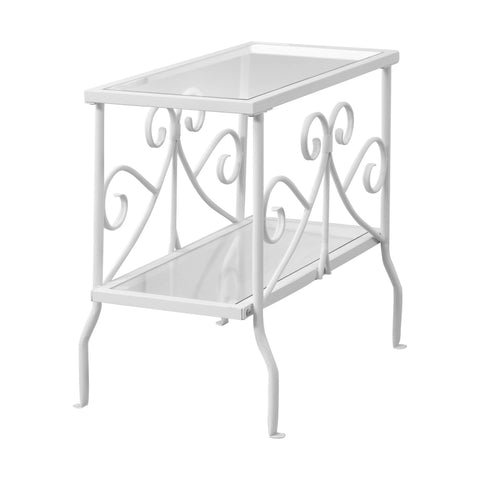 22" White And Clear Metal And Tempered Glass End Table With Shelf