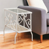 22" White And Clear Metal And Tempered Glass End Table With Shelf