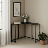 32" Black and White Faux Marble and Iron Frame End Table