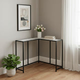 36" White and Black Faux Marble Wood and Metal Frame Console Table