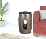 Set of Two Nickel Iron Round Drum End Tables