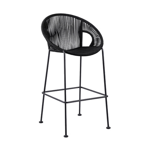40" Black Metal Low back Outdoor Counter Height Bar chair with Footrest