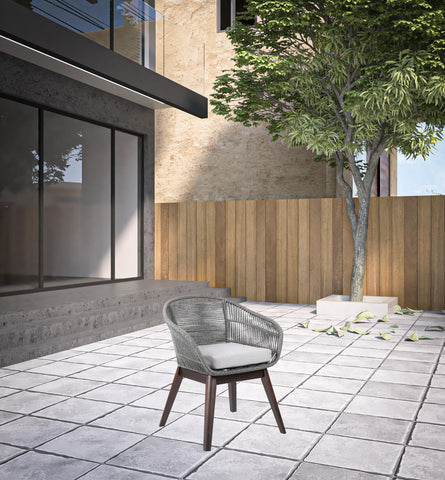 27" Gray Solid Wood Outdoor Dining Chair with Gray Cushion
