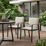 Set of Two 22" Light Gray Solid Wood Outdoor Dining Chair with Taupe Cushion
